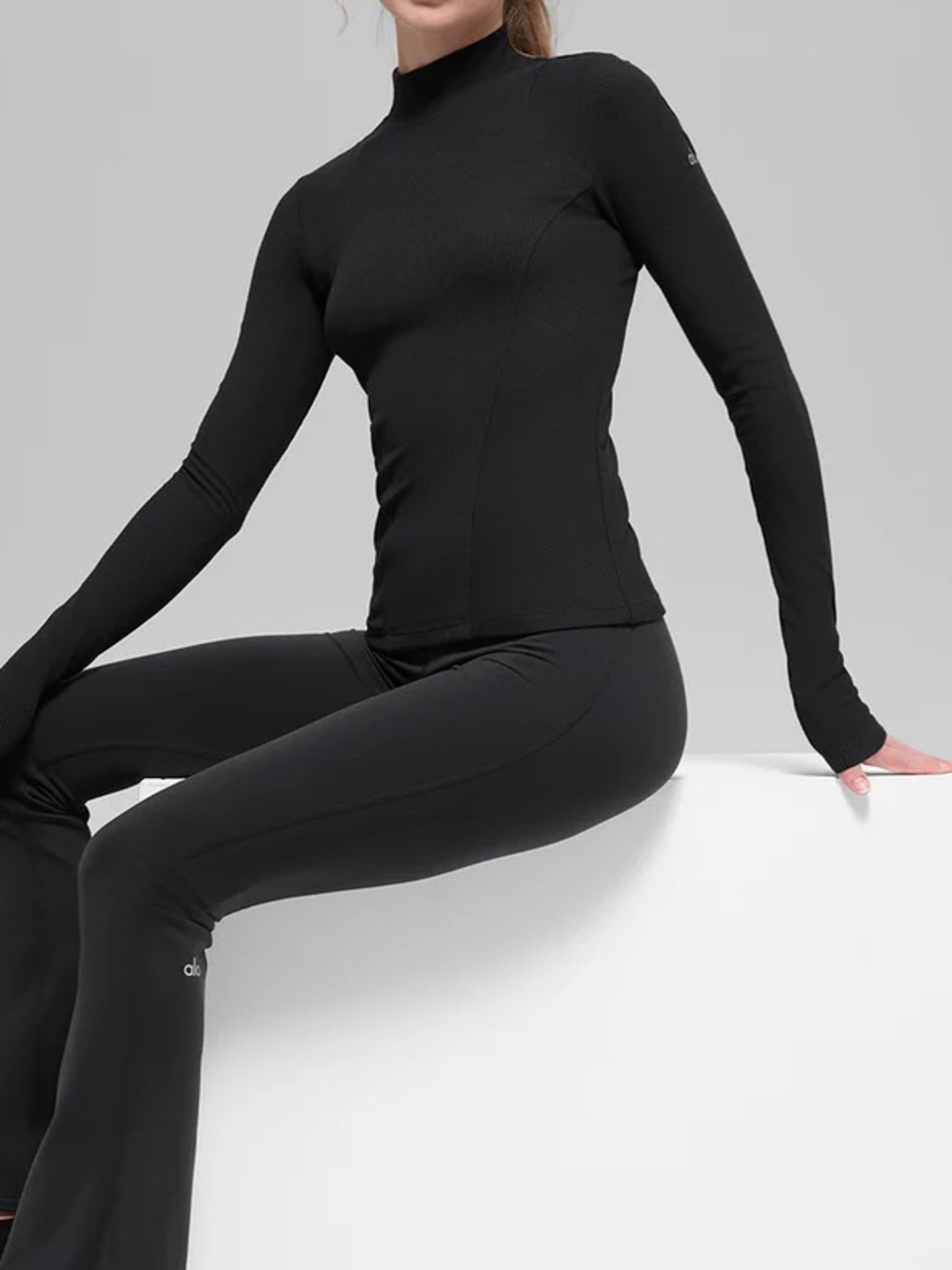Alo Yoga Ribbed Sea Coast Mockneck Long Sleeve Sheer Top XS